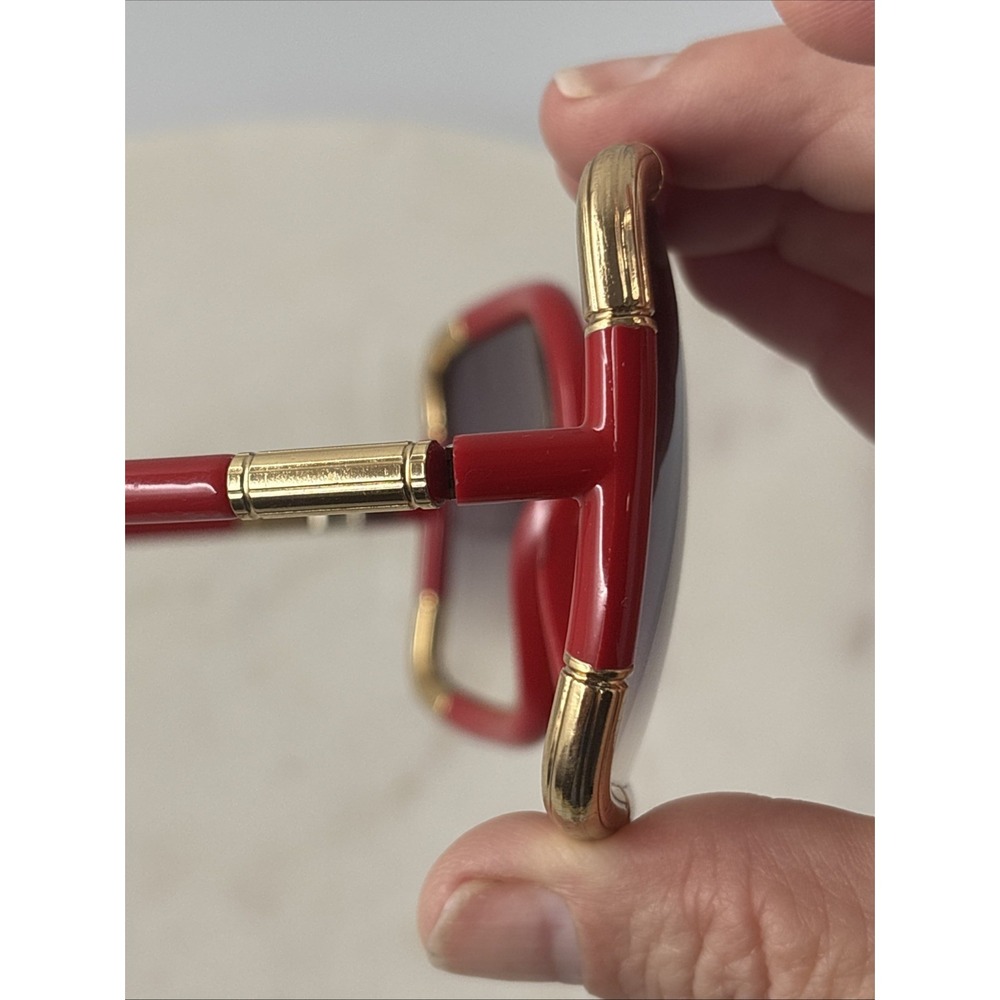 VTG Bold Oversized Ted Lapidus Paris Sunglasses Red Frames Gold-Tone Hardware - Picture 16 of 16
